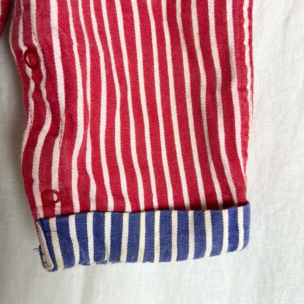 Vintage OshKosh B’Gosh Railroad Stripe Overall Patch Detail Size 18 Months - Picture 5 of 14